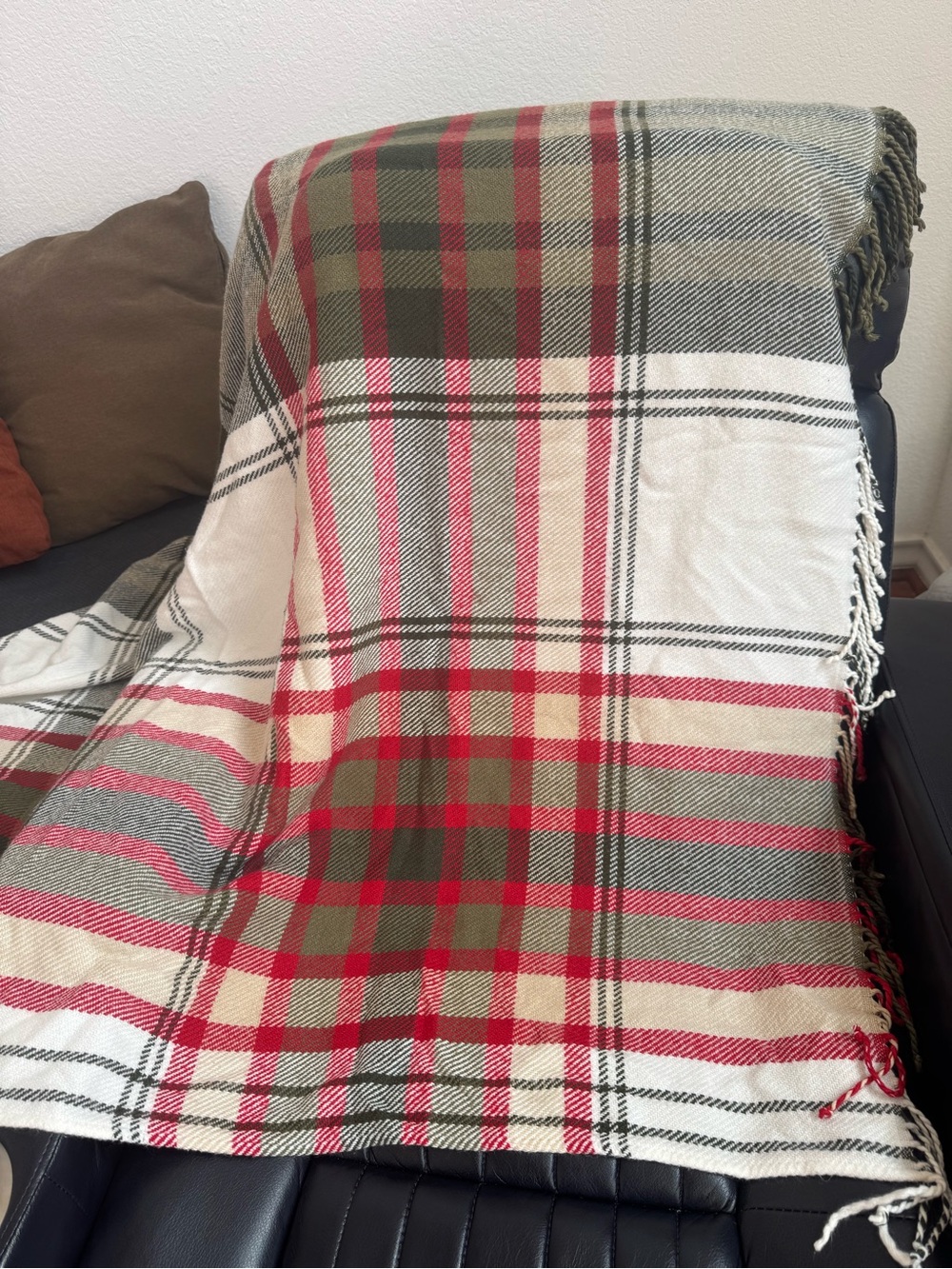 Hearth & Hand with Magnolia Plaid Throw in Olive Green, Red, & Cream - Picture 9 of 10